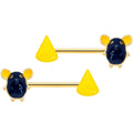 BodyCandy 14G 9/16 Gold Tone Black Mouse Cheese Barbell Nipple Ring Set — main product shot
