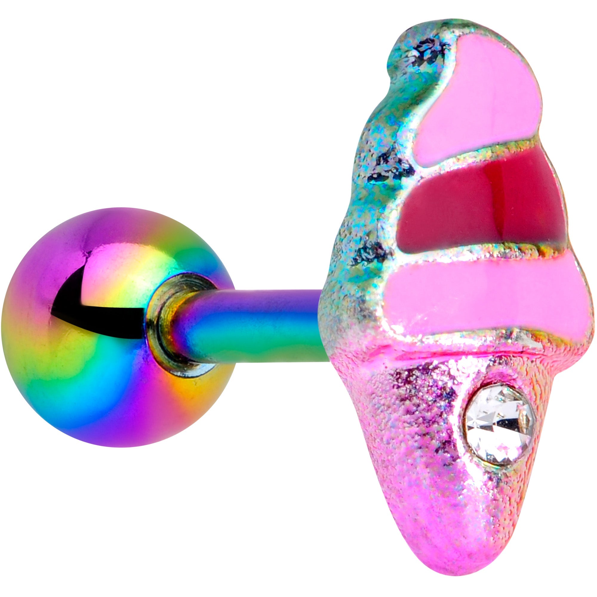 BodyCandy 16G 1/4 Clear Gem Rainbow Ice Cream Cone Cartilage Tragus — main product shot