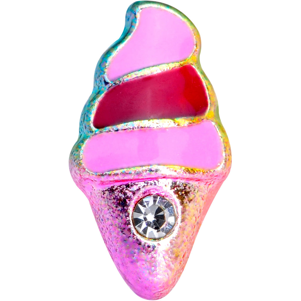 BodyCandy 16G 1/4 Clear Gem Rainbow Ice Cream Cone Cartilage Tragus — detail close-up