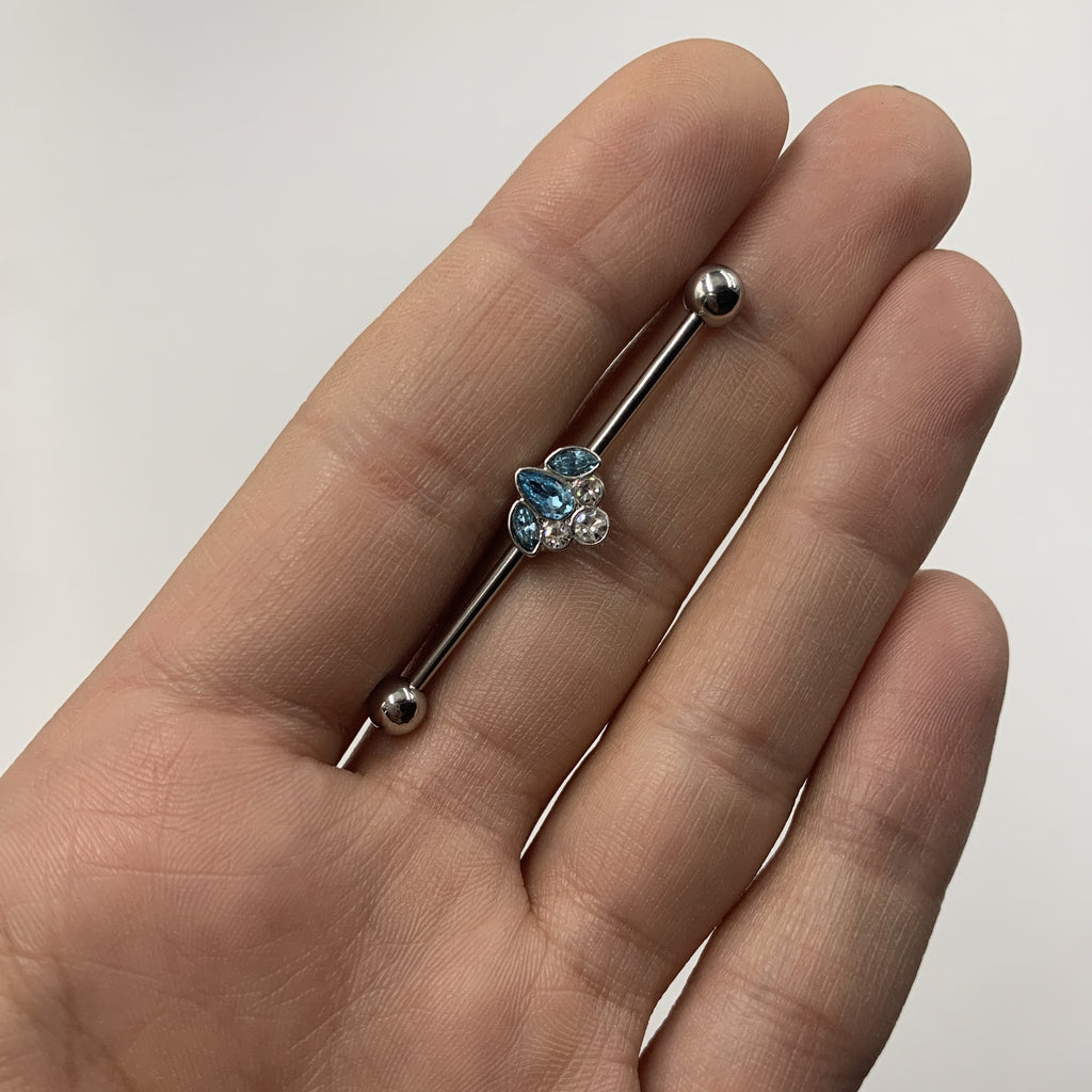 BodyCandy 14G Aqua Clear Gem Classic Cluster Industrial Barbell 38mm — lifestyle context