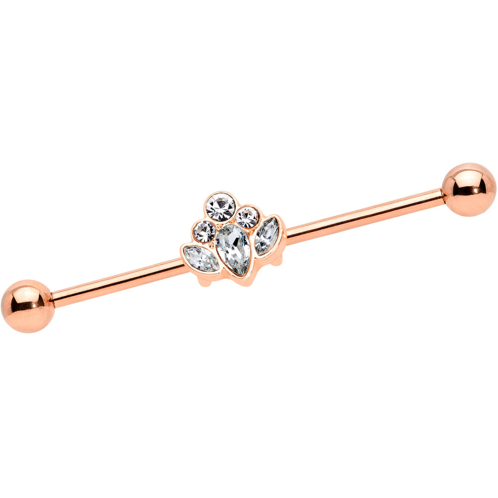 BodyCandy 14G Clear Gem Rose Gold Hue Anodized Cluster Industrial Barbell 38mm — main product shot