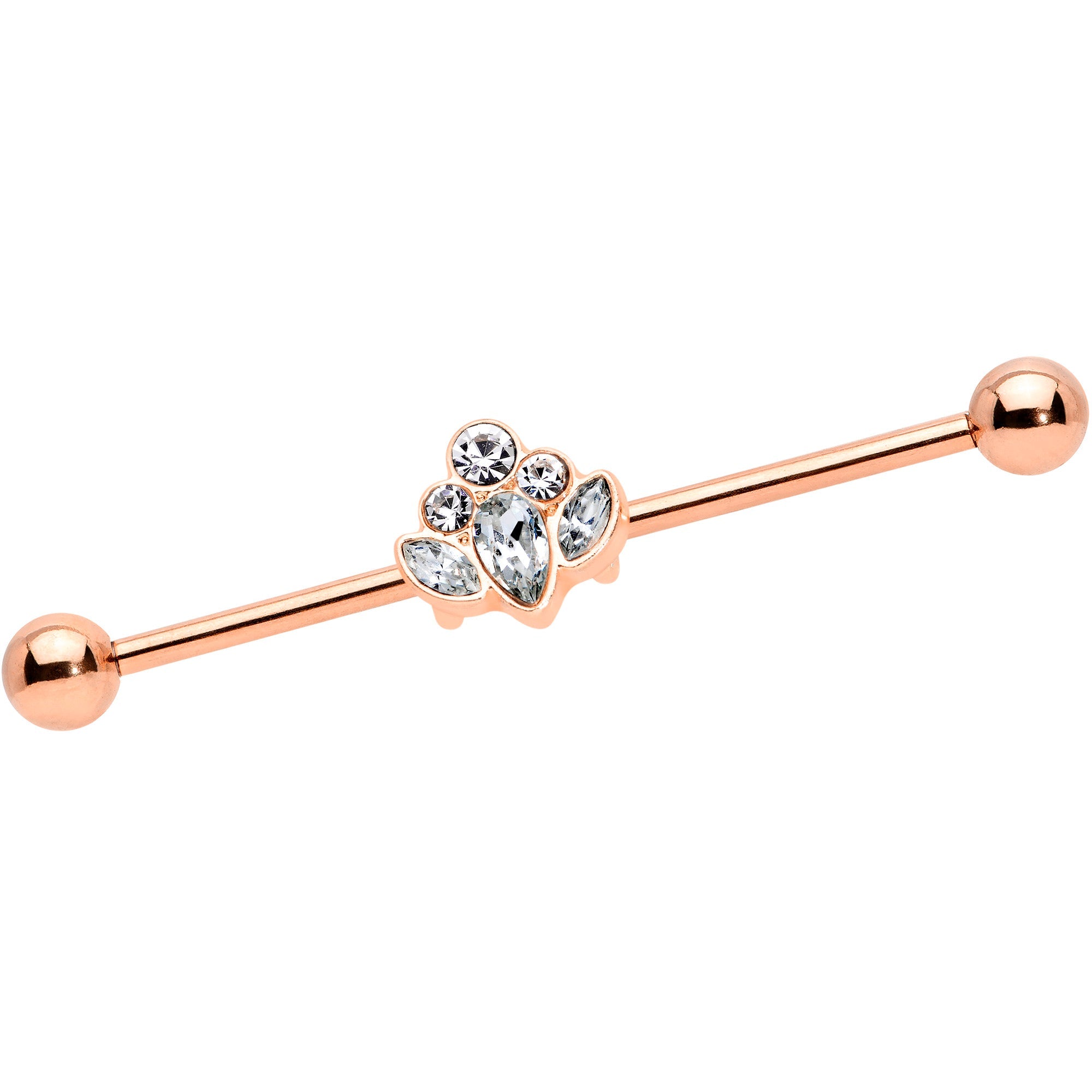 BodyCandy 14G Clear Gem Rose Gold Hue Anodized Cluster Industrial Barbell 38mm — main product shot