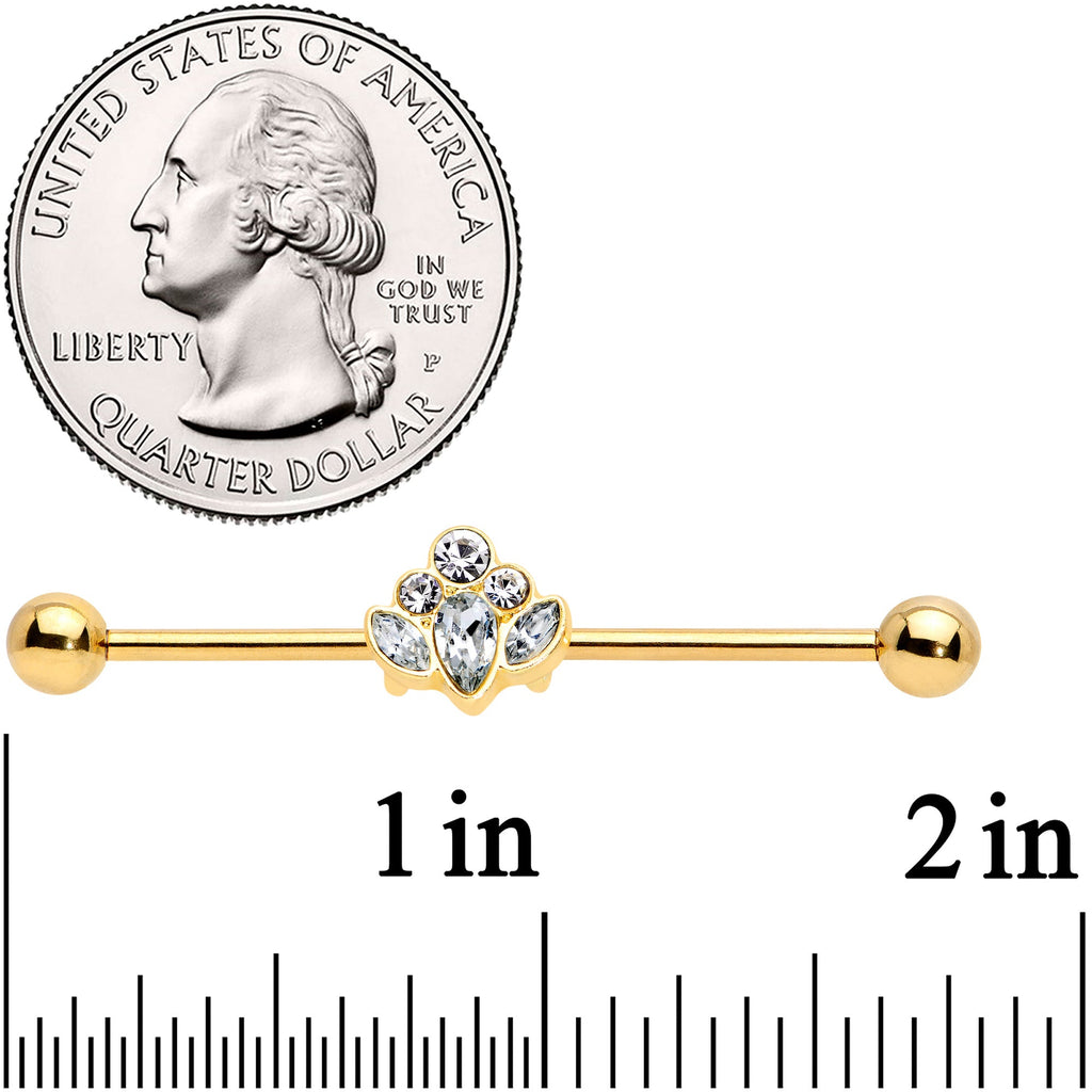 BodyCandy 14G Clear Gem Gold Tone Anodized Cluster Industrial Barbell 38mm — side view