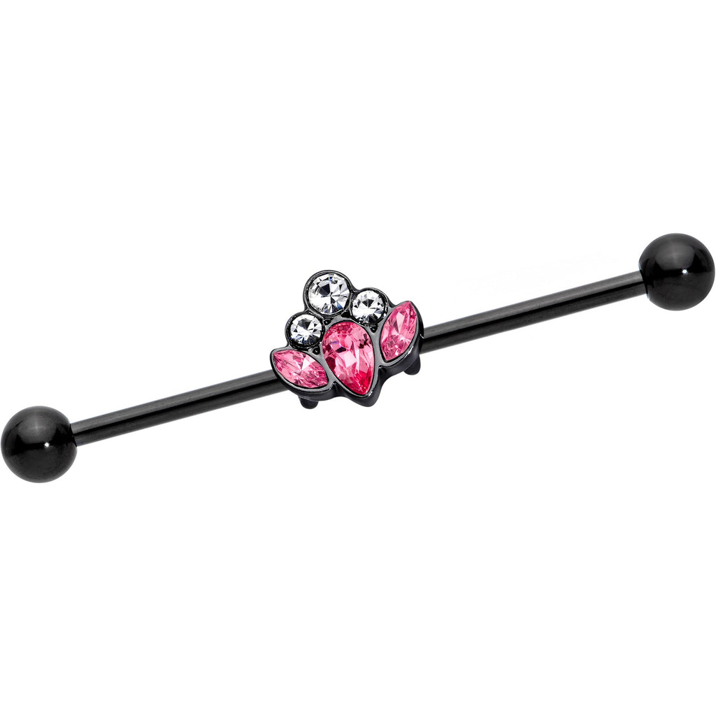 BodyCandy 14G Clear Pink Gem Black Anodized Classic Cluster Industrial Barbell 38mm — main product shot