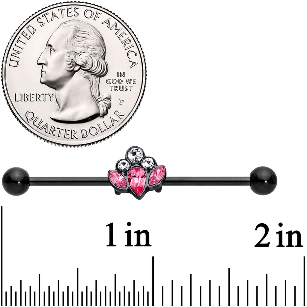BodyCandy 14G Clear Pink Gem Black Anodized Classic Cluster Industrial Barbell 38mm — lifestyle context