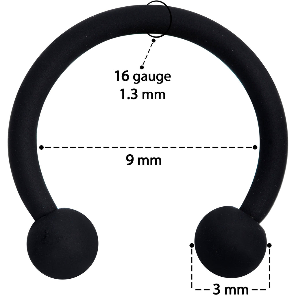 BodyCandy 16G 3/8 Beauteous Black Matte Horseshoe Circular Barbell — size reference
