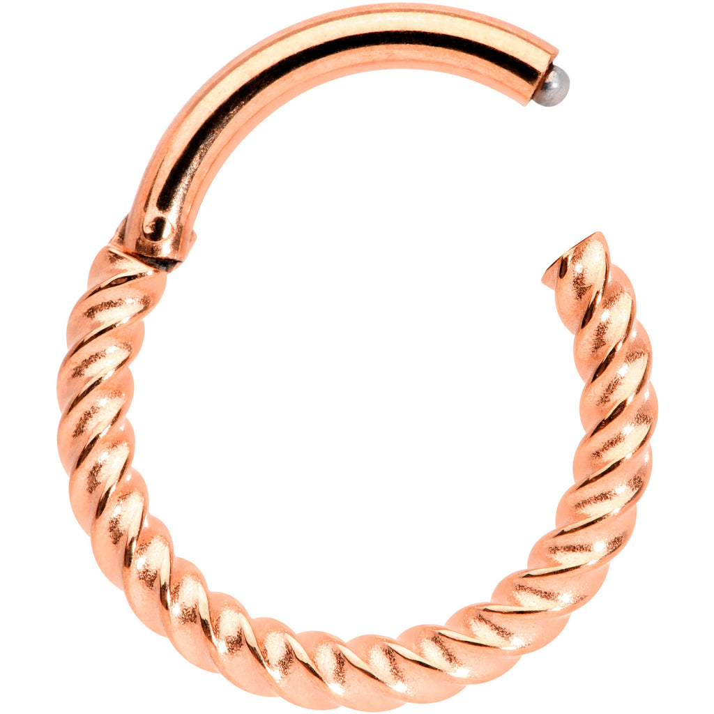 BodyCandy 14G 3/8 Rose Gold Tone Twisted Elegance Septum Clicker — detail close-up