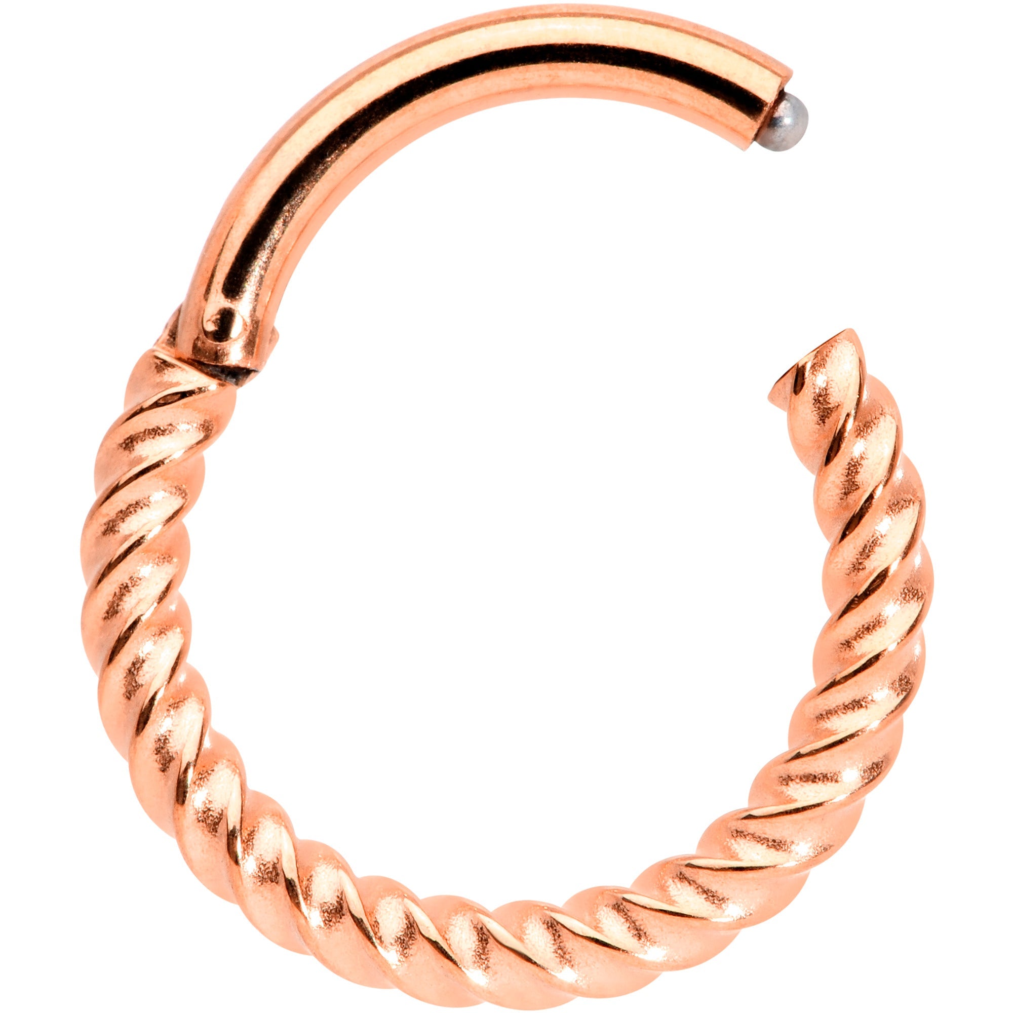 BodyCandy 14G 3/8 Rose Gold Tone Twisted Elegance Septum Clicker — detail close-up