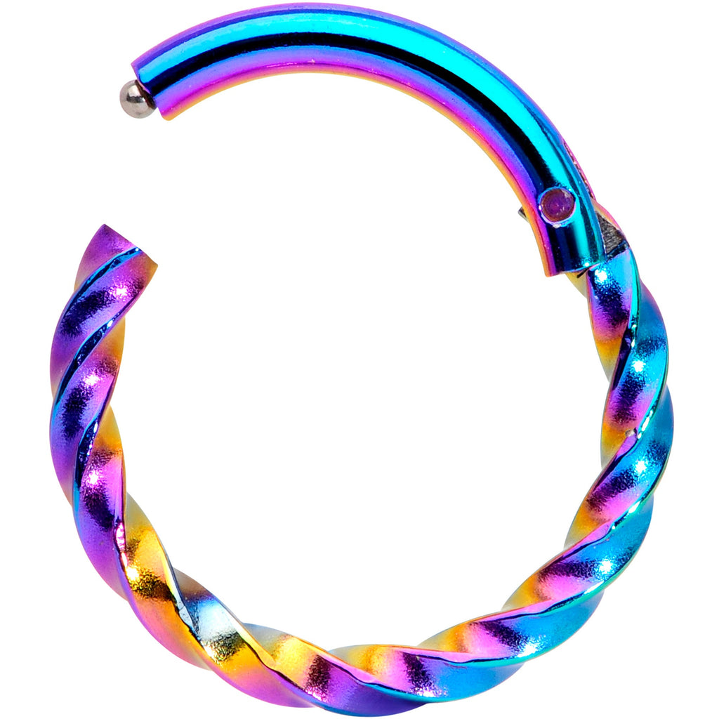 BodyCandy 16G 5/16 Rainbow Twisted Elegance Cartilage Clicker — detail close-up