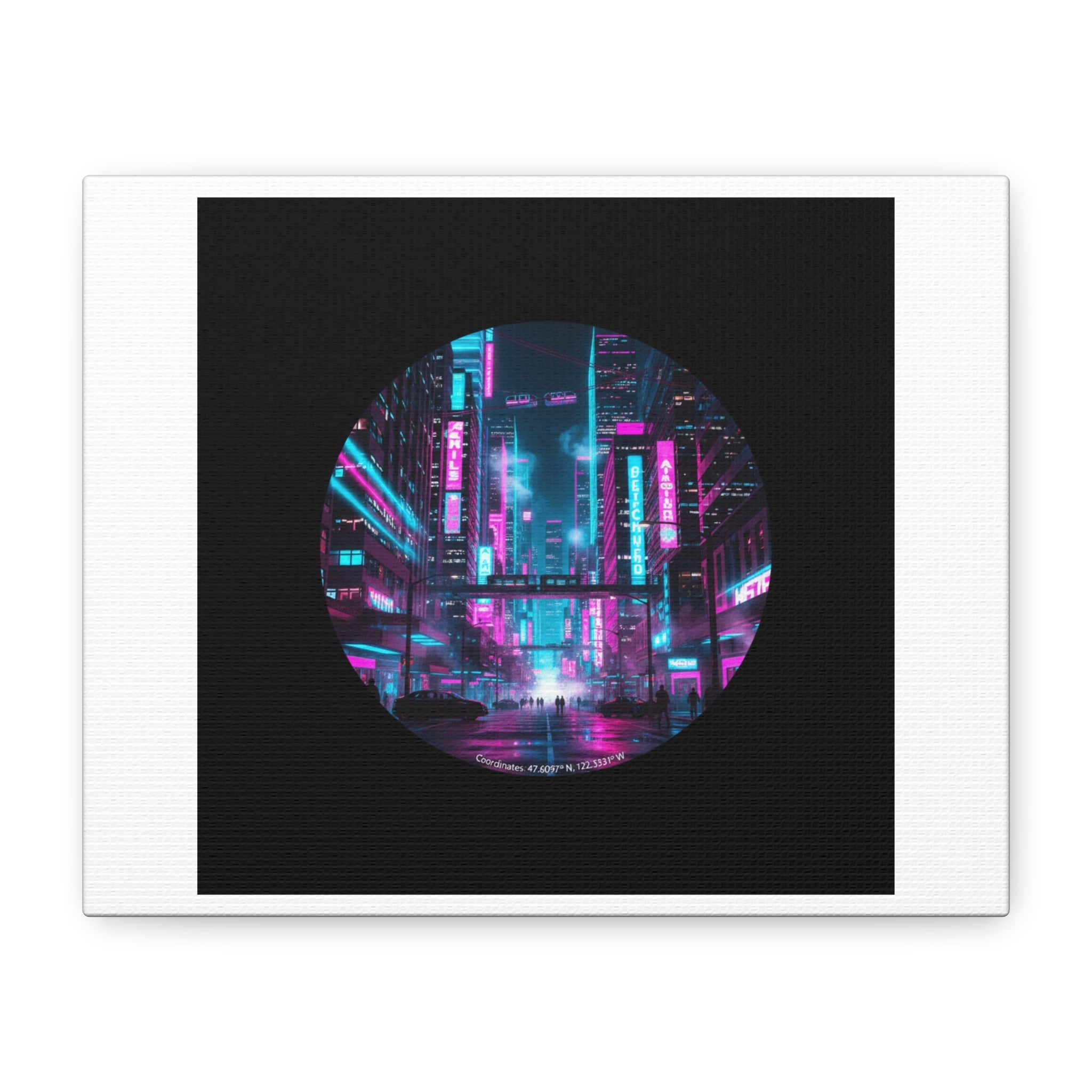 Neon Cyberpunk Cityscape Canvas | synthwave skyline, future city art