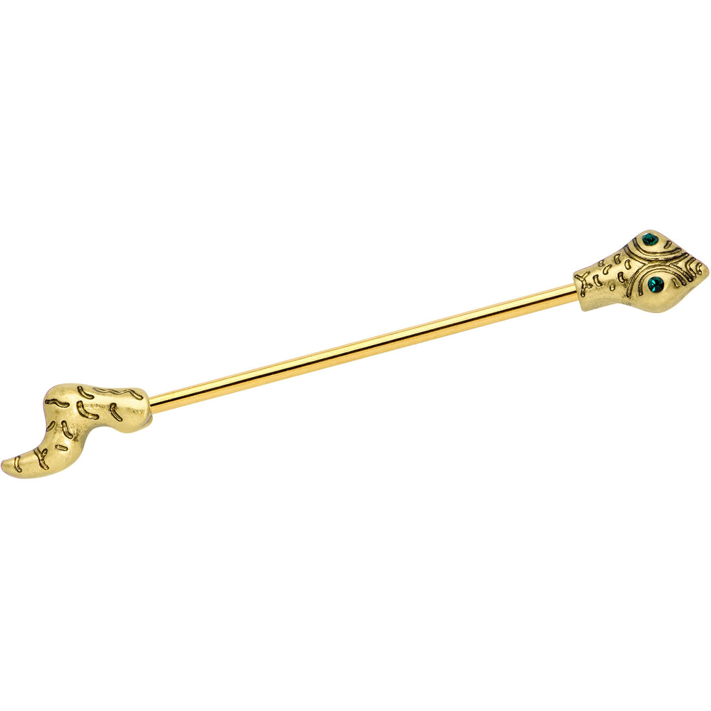 BodyCandy 14G Green Gem Gold Tone Tribal Snake Industrial Barbell 38mm — main product shot