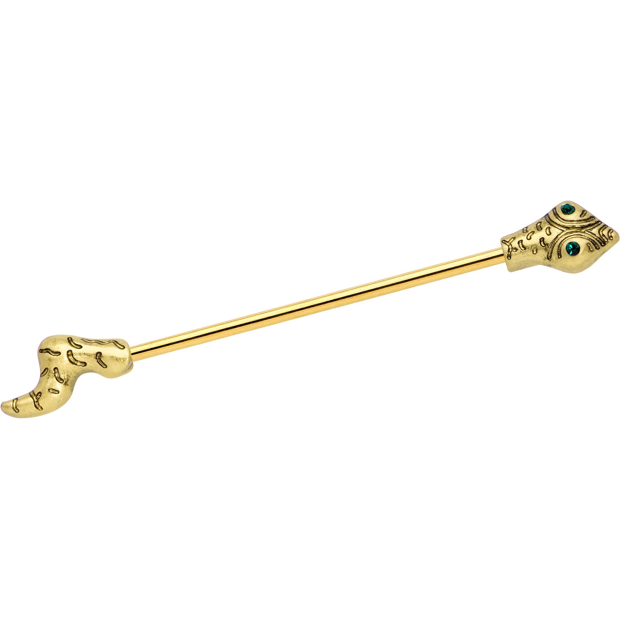 BodyCandy 14G Green Gem Gold Tone Tribal Snake Industrial Barbell 38mm — main product shot