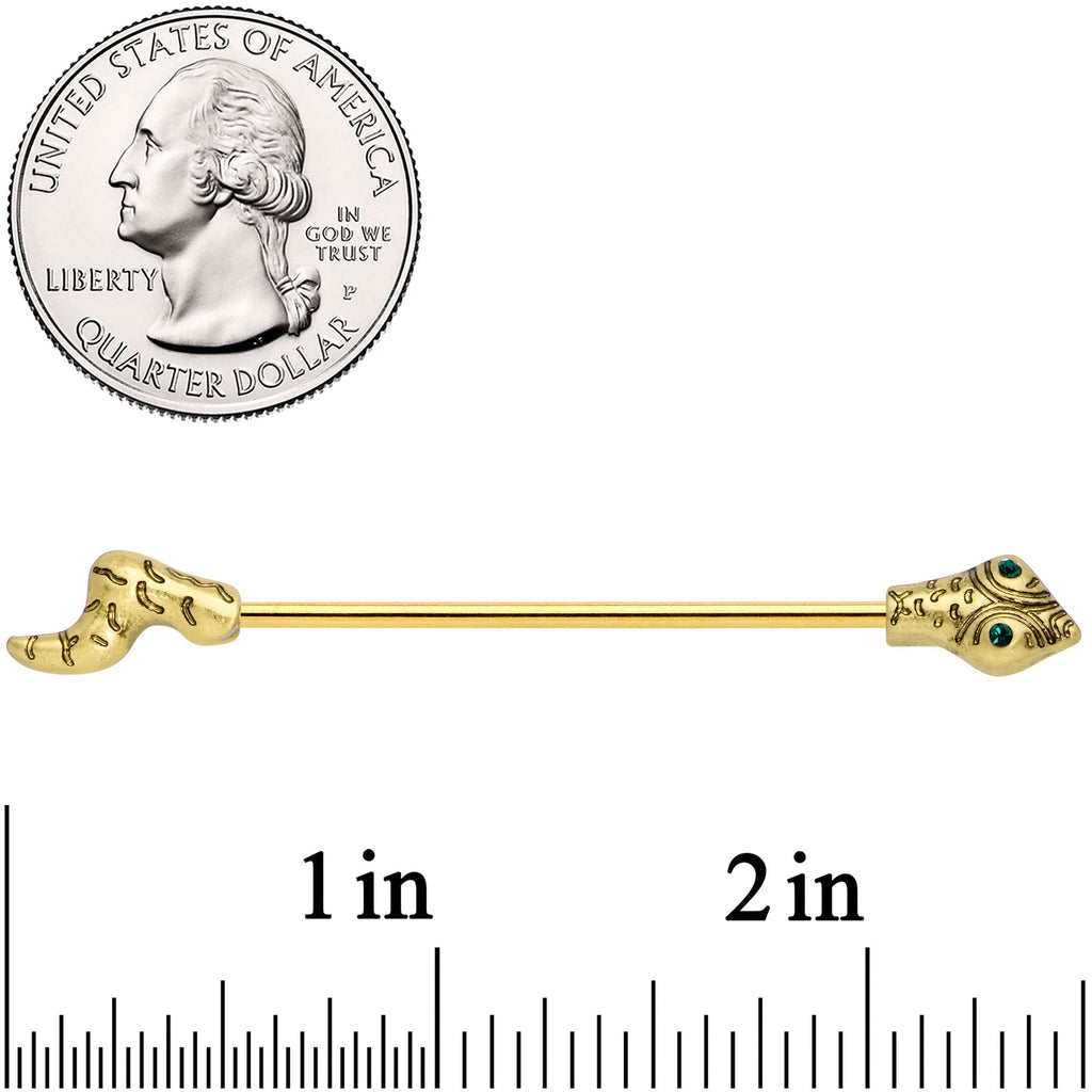 BodyCandy 14G Green Gem Gold Tone Tribal Snake Industrial Barbell 38mm — lifestyle context