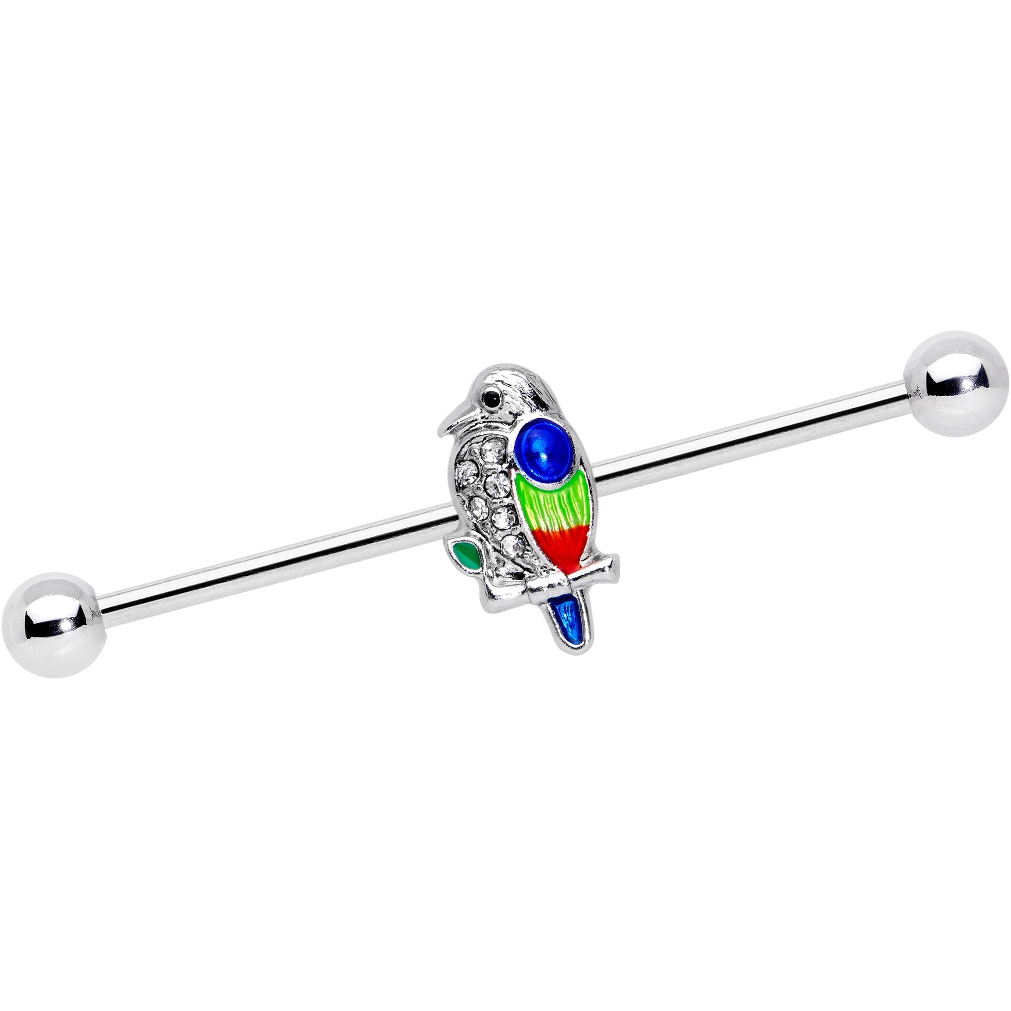 BodyCandy 14G Clear Gem Tropical Parrot Bird Industrial Barbell 38mm — main product shot