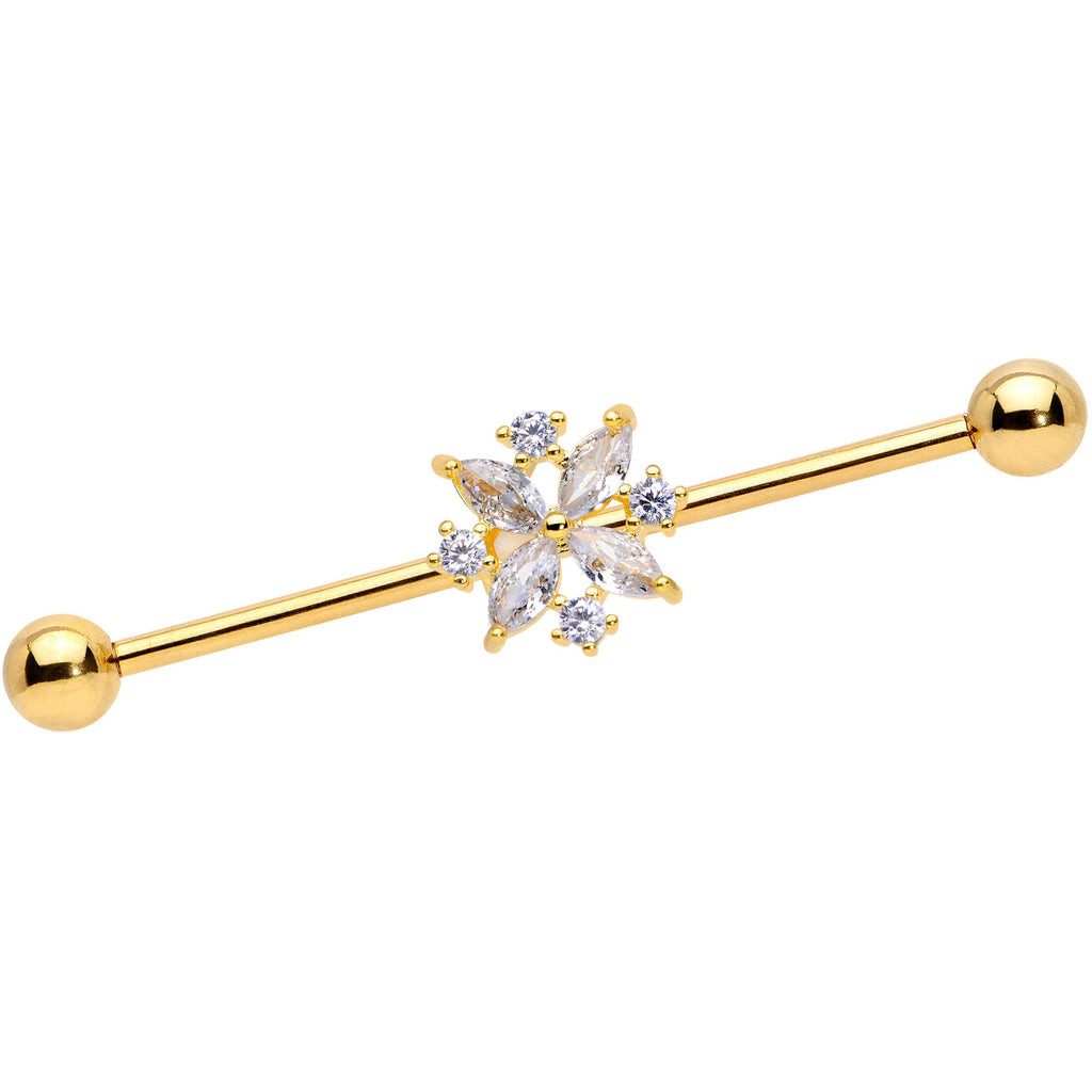 BodyCandy 14G Clear CZ Gem Gold Tone Star Burst Industrial Barbell 38mm — main product shot