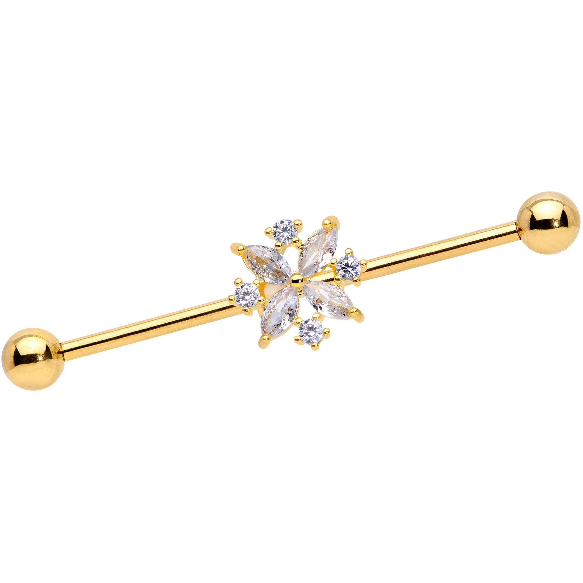 BodyCandy 14G Clear CZ Gem Gold Tone Star Burst Industrial Barbell 38mm — main product shot