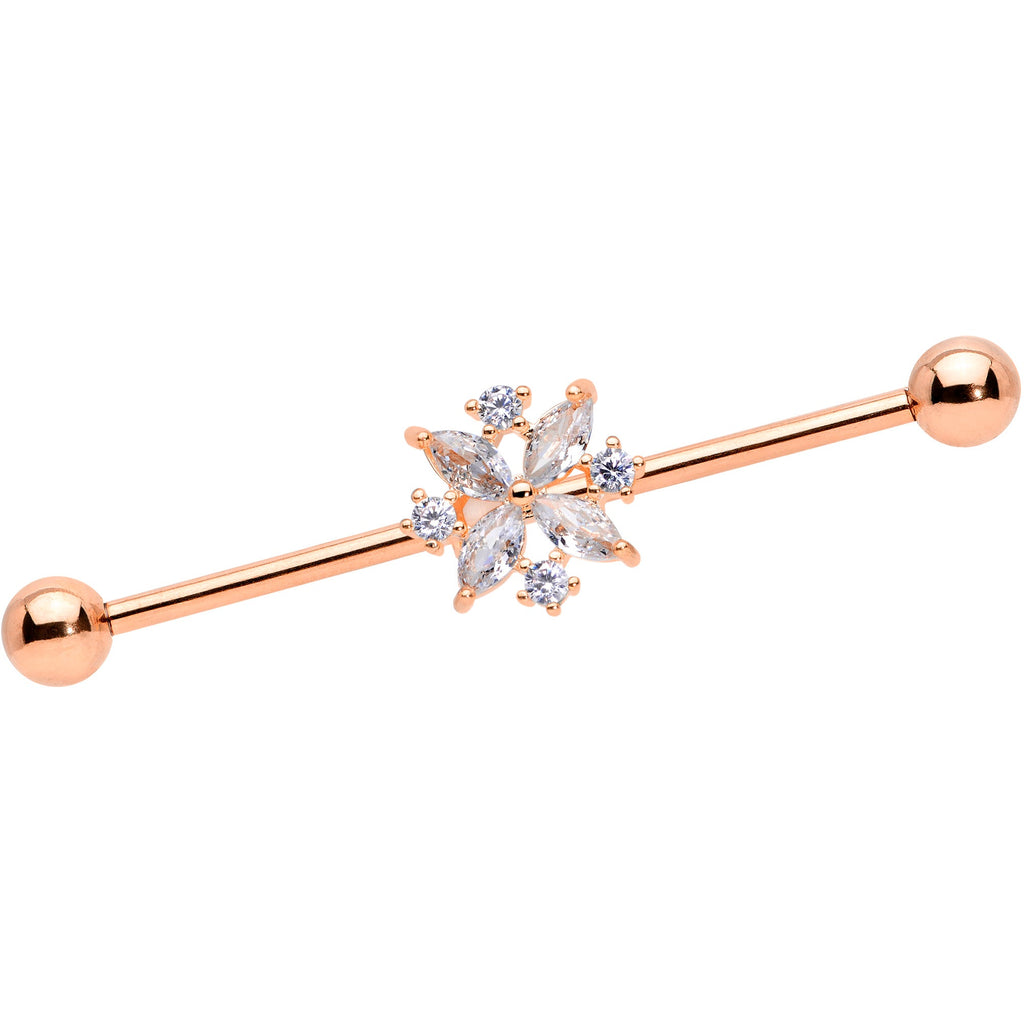 BodyCandy 14G Clear CZ Gem Rose Gold Tone Star Burst Industrial Barbell 38mm — main product shot