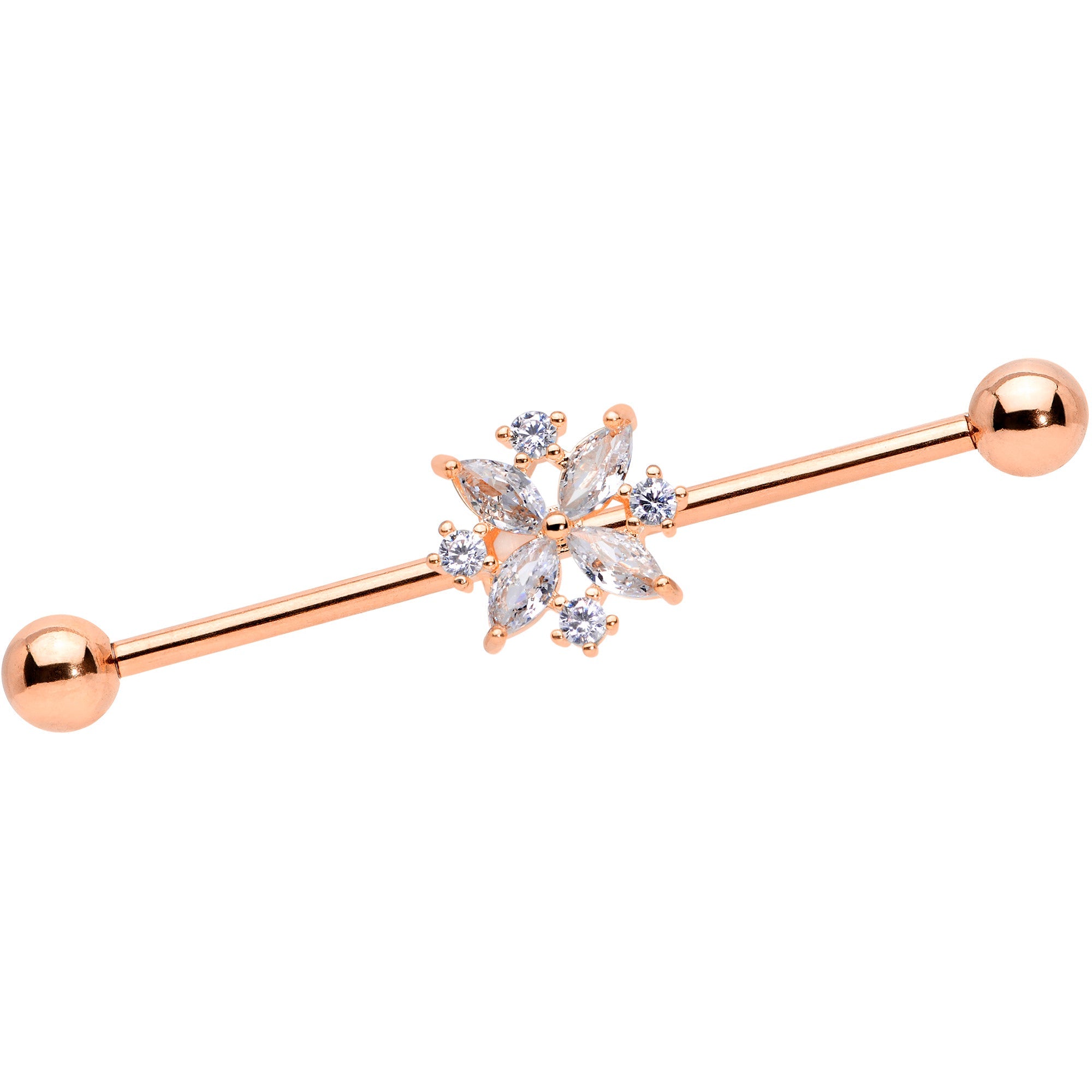 BodyCandy 14G Clear CZ Gem Rose Gold Tone Star Burst Industrial Barbell 38mm — main product shot