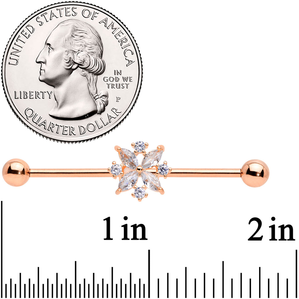 BodyCandy 14G Clear CZ Gem Rose Gold Tone Star Burst Industrial Barbell 38mm — side view