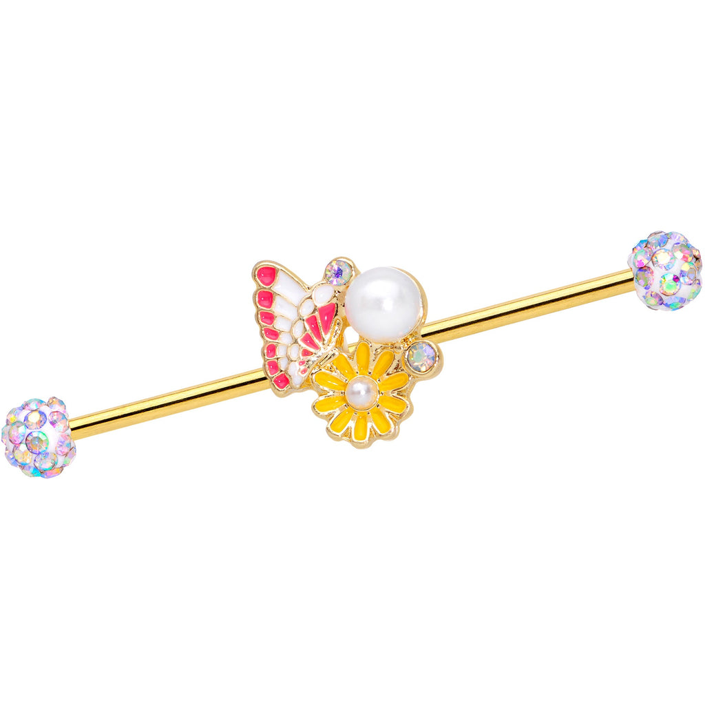 BodyCandy 14G Aurora Gem Gold Tone Butterfly Flower Industrial Barbell 38mm — main product shot