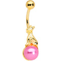 BodyCandy Gold Tone Dog on Pink Orb Belly Ring — main product shot