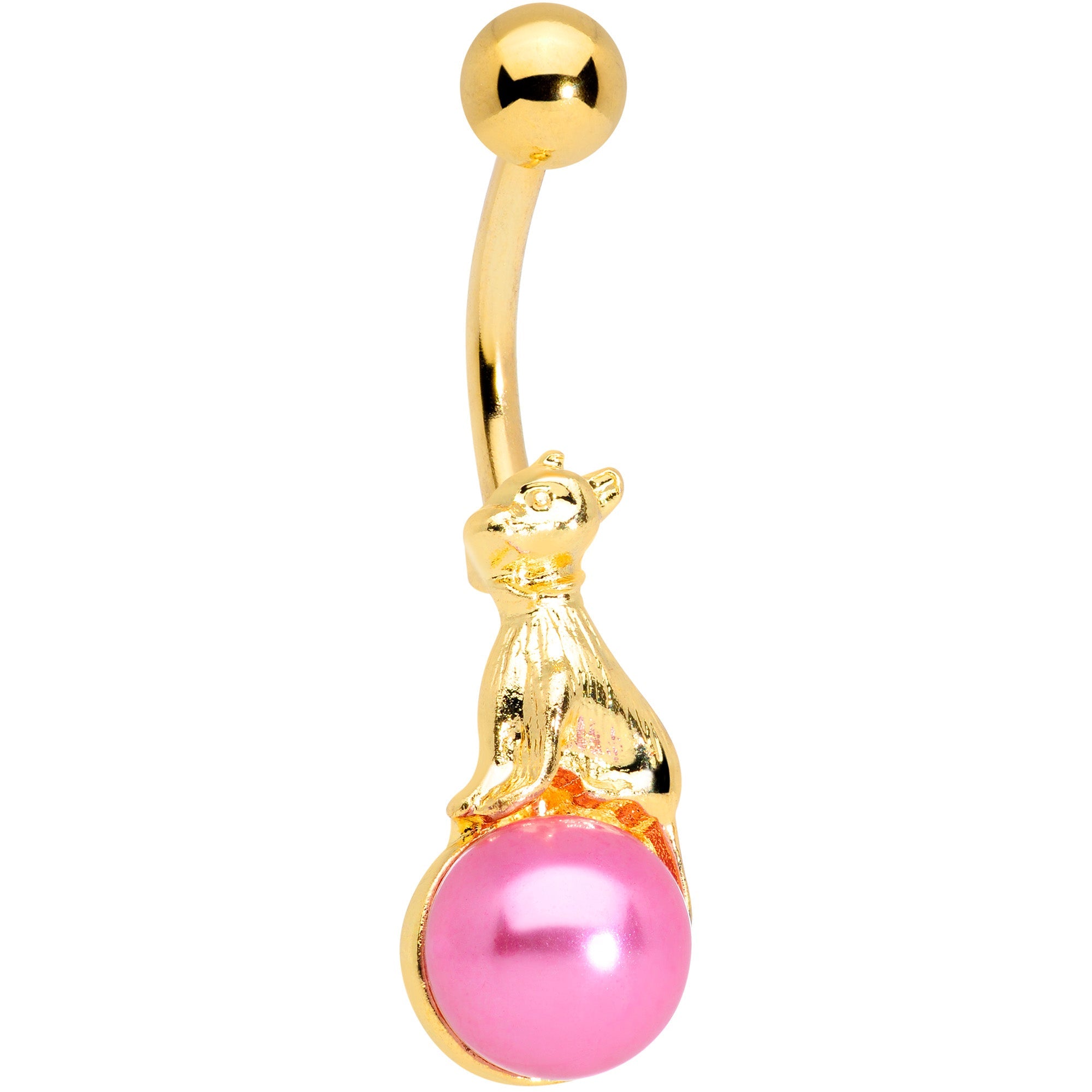 BodyCandy Gold Tone Dog on Pink Orb Belly Ring — main product shot