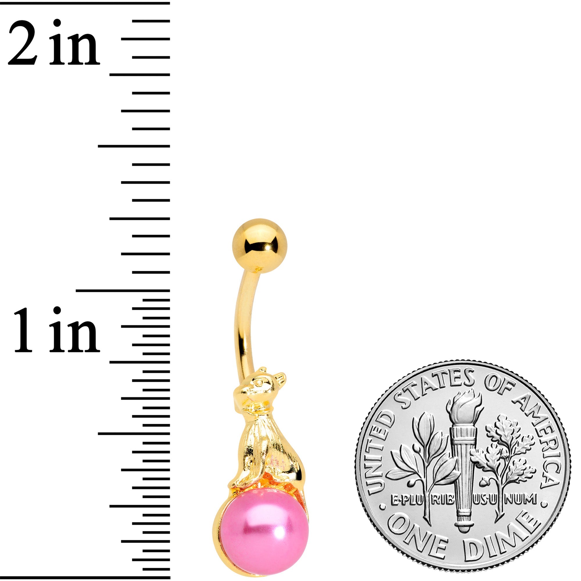 BodyCandy Gold Tone Dog on Pink Orb Belly Ring — detail close-up