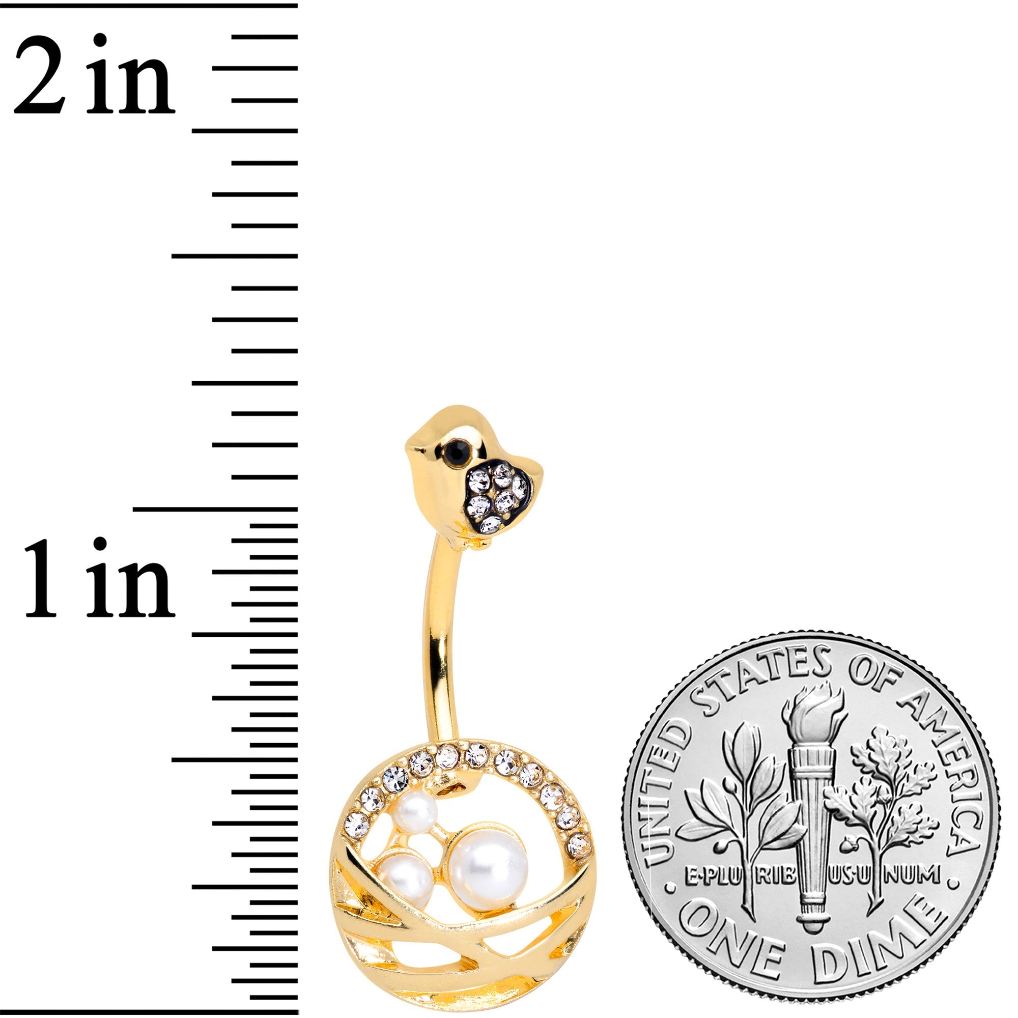 BodyCandy Clear Gem Gold Tone Chick Basket of Eggs Belly Ring — detail close-up