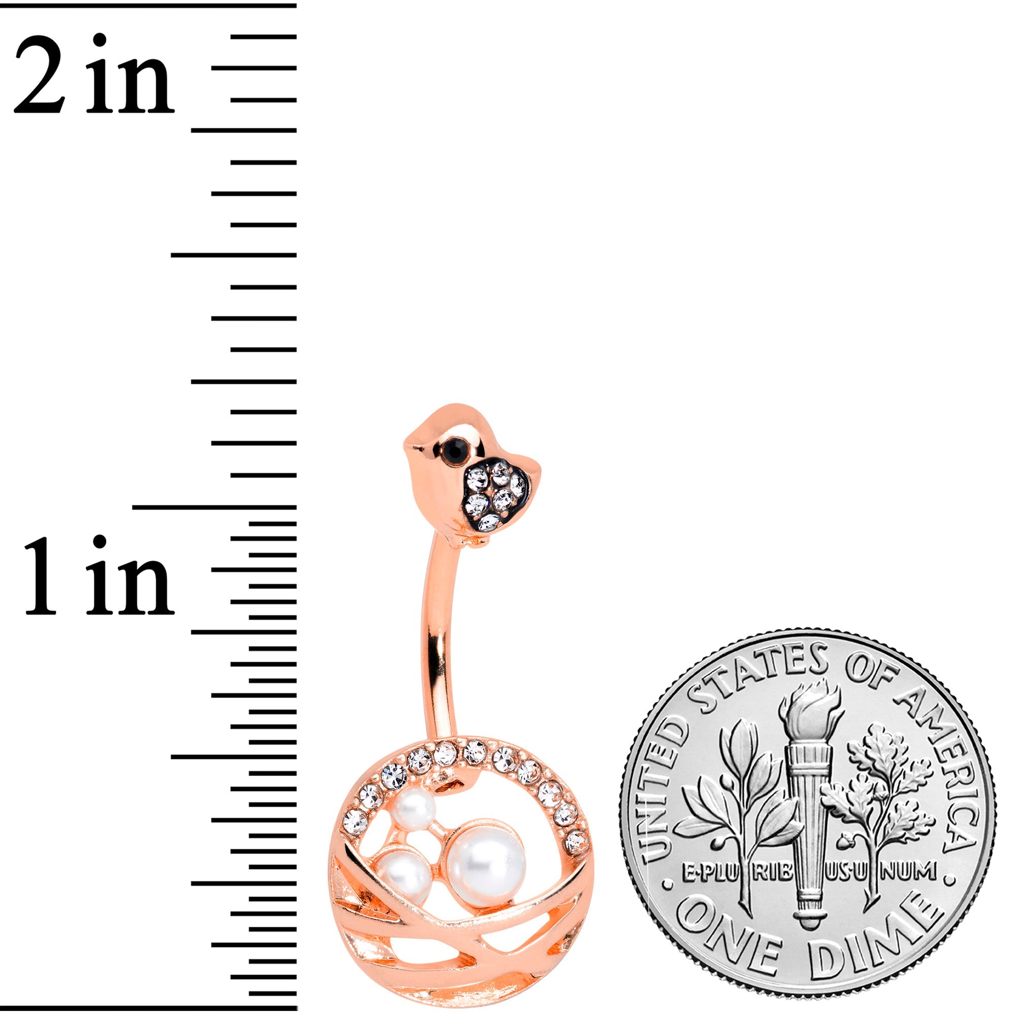 BodyCandy Clear Gem Rose Gold Tone Chick Basket of Eggs Belly Ring — detail close-up