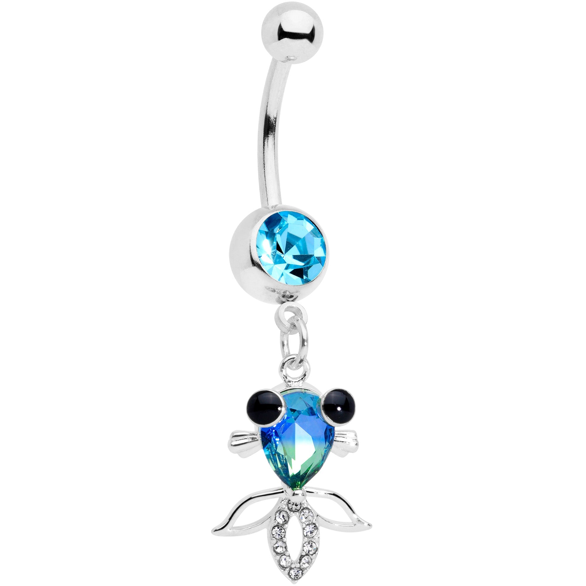 BodyCandy Clear Aqua Gem Happy Fish Dangle Belly Ring — main product shot
