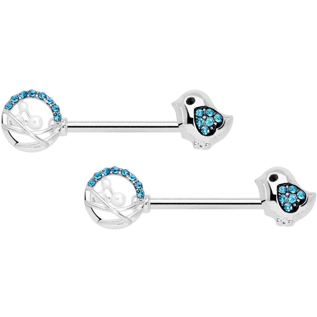 BodyCandy 14G 9/16 Aqua Gem Basket Chick Barbell Nipple Ring Set — main product shot