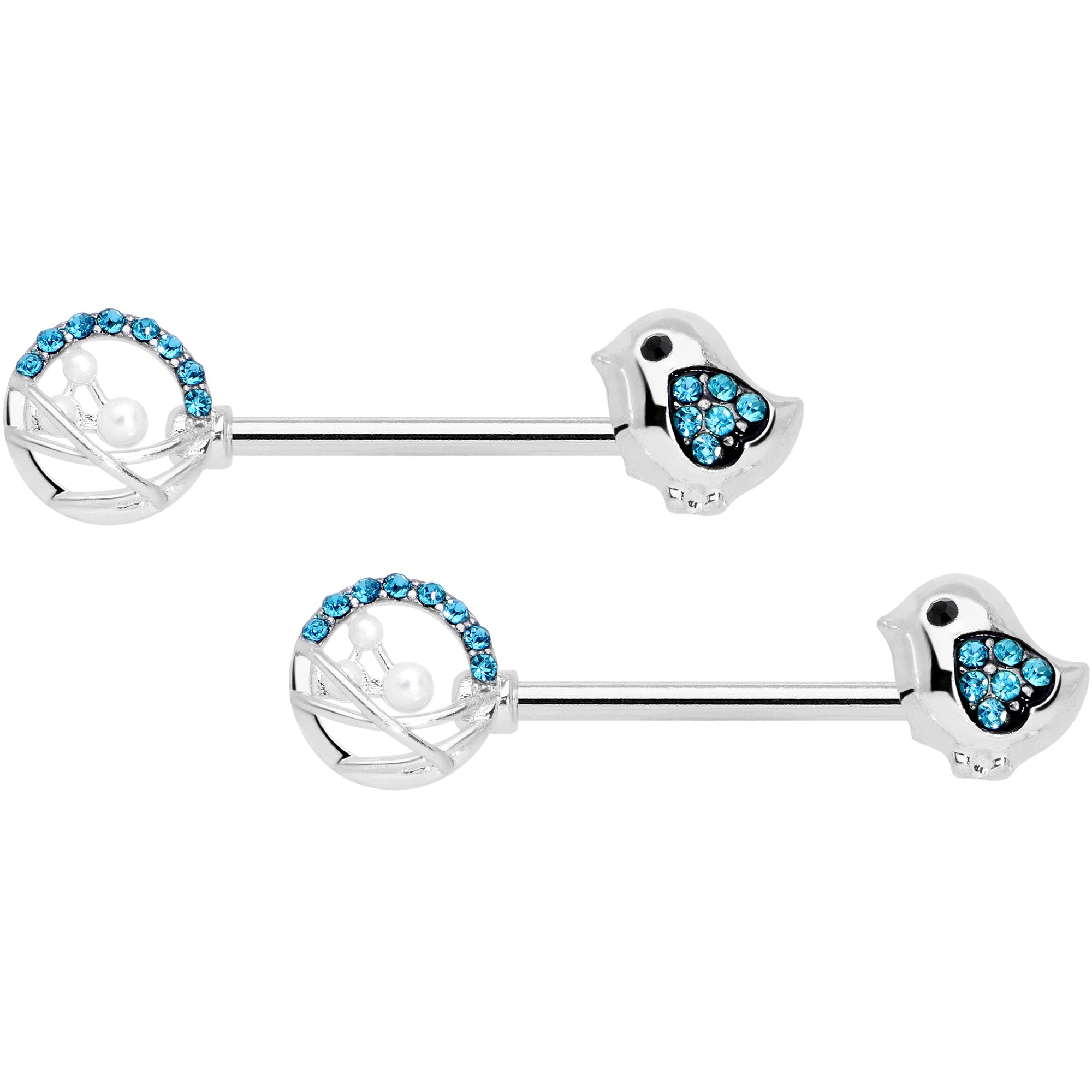 BodyCandy 14G 9/16 Aqua Gem Basket Chick Barbell Nipple Ring Set — main product shot