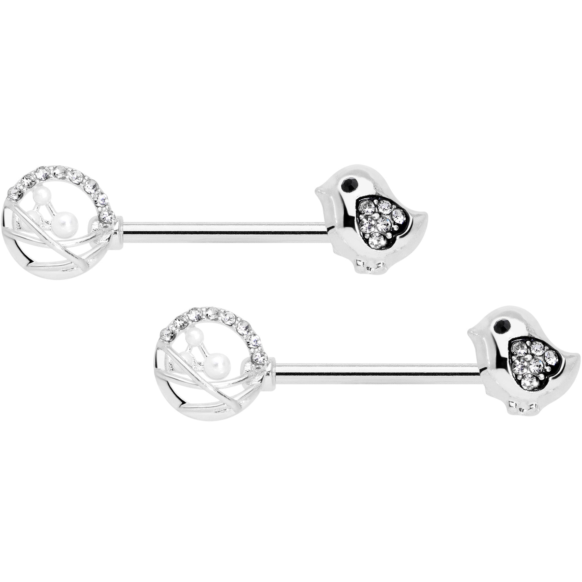 BodyCandy 14G 9/16 Clear Gem Basket Chick Barbell Nipple Ring Set — main product shot