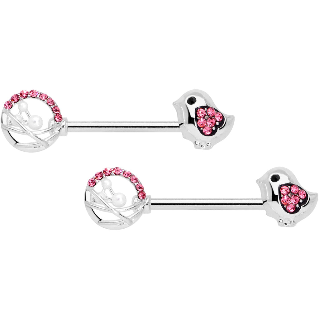 BodyCandy 14G 9/16 Pink Gem Basket Chick Barbell Nipple Ring Set — main product shot