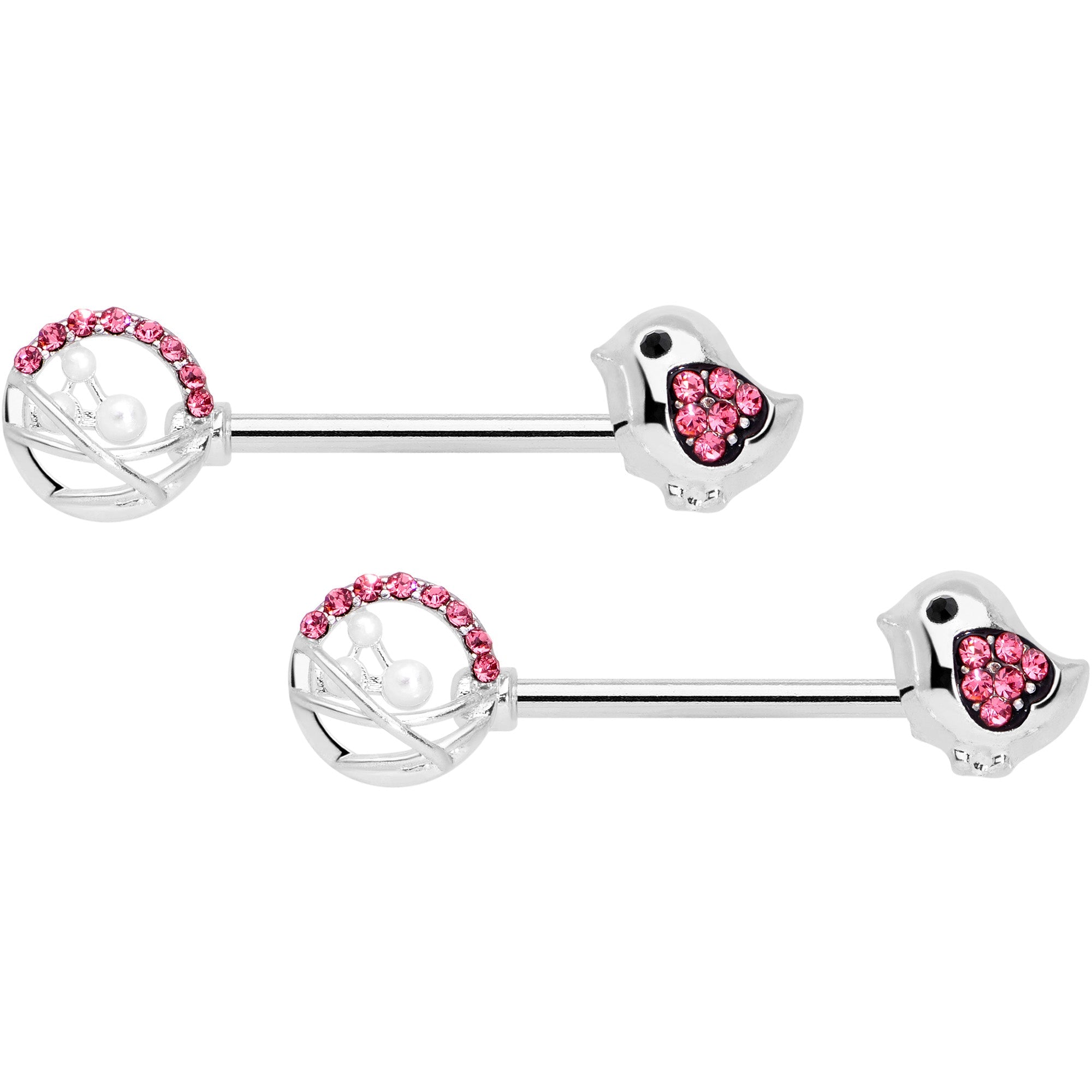 BodyCandy 14G 9/16 Pink Gem Basket Chick Barbell Nipple Ring Set — main product shot