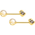 BodyCandy 14G 9/16 Clear Gem Gold Tone Basket Chick Nipple Ring Set — main product shot