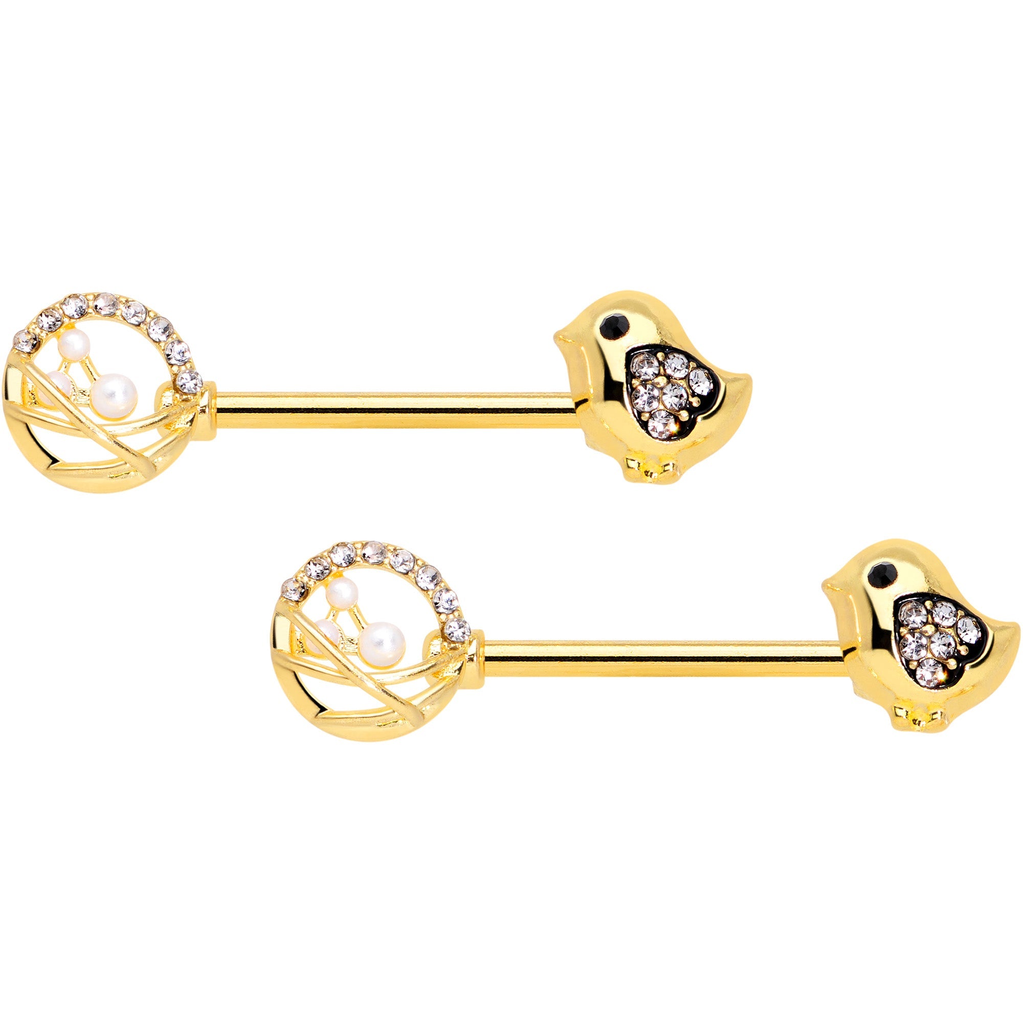 BodyCandy 14G 9/16 Clear Gem Gold Tone Basket Chick Nipple Ring Set — main product shot