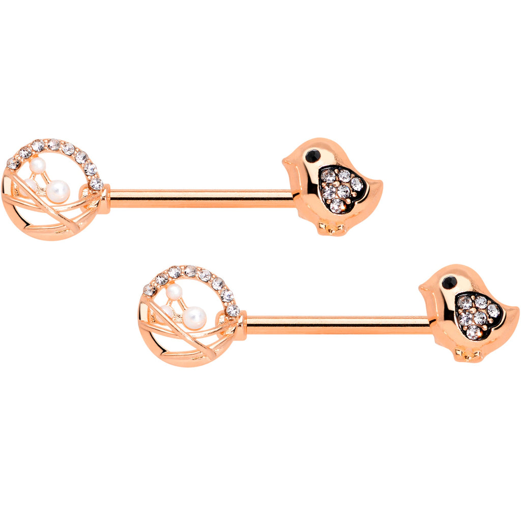 BodyCandy 14G 9/16 Clear Gem Rose Gold Tone Basket Chick Nipple Ring Set — lifestyle context