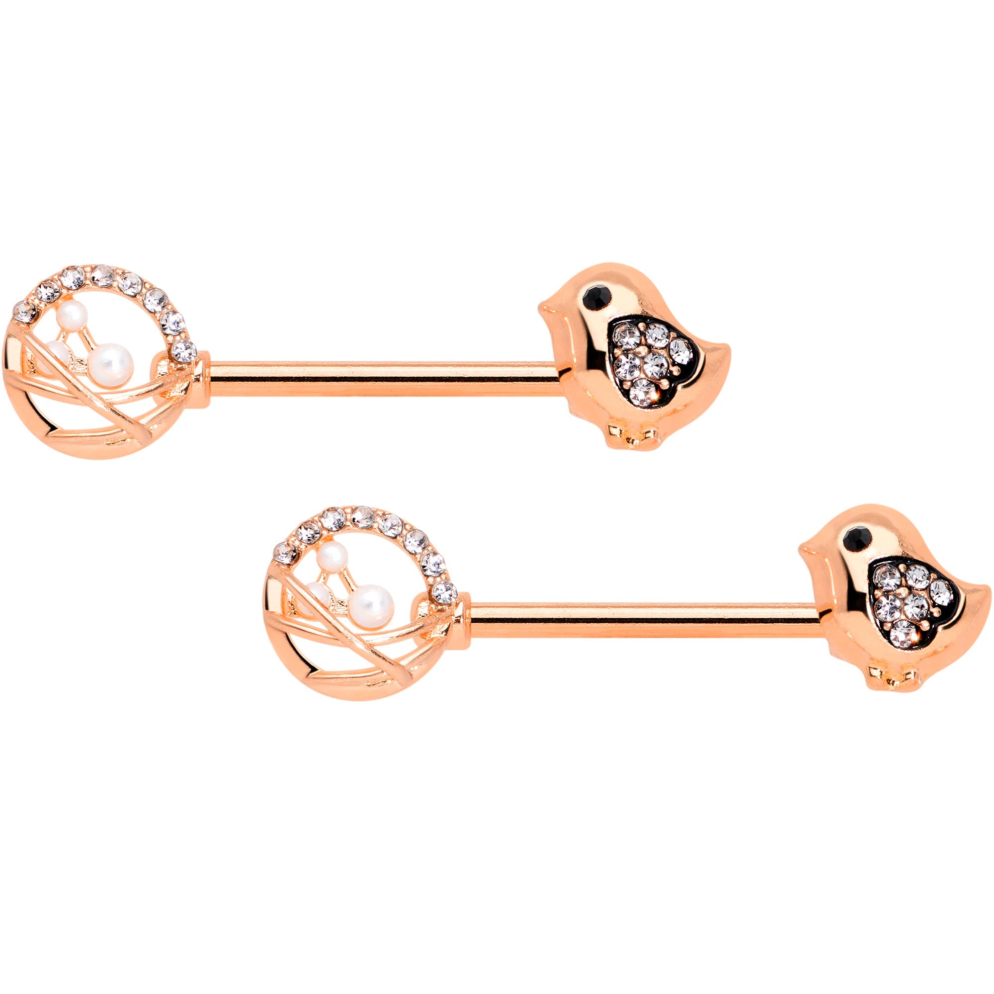 BodyCandy 14G 9/16 Clear Gem Rose Gold Tone Basket Chick Nipple Ring Set — lifestyle context