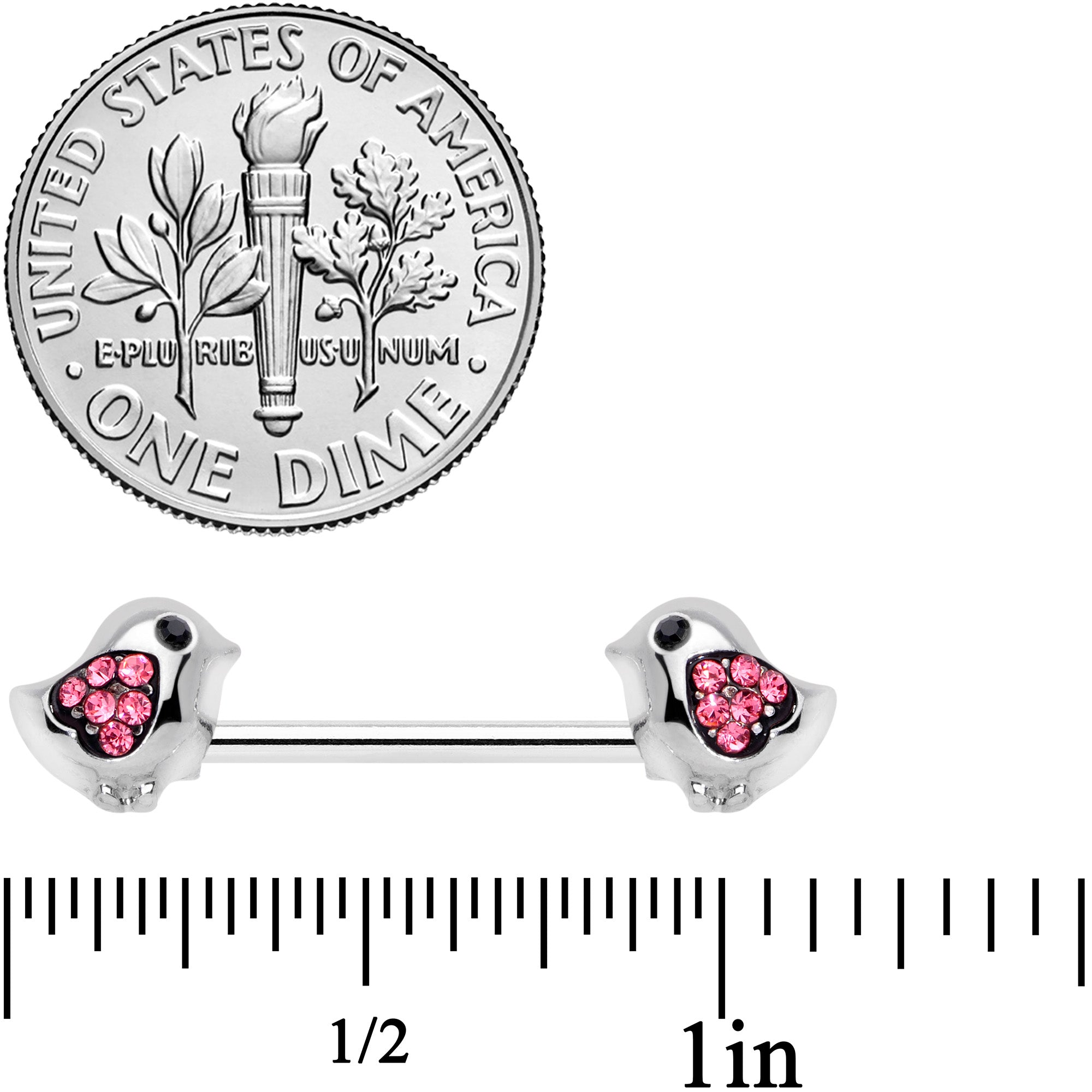 BodyCandy 14G 9/16 Pink Gem Easter Chick Nipple Ring Set — detail close-up
