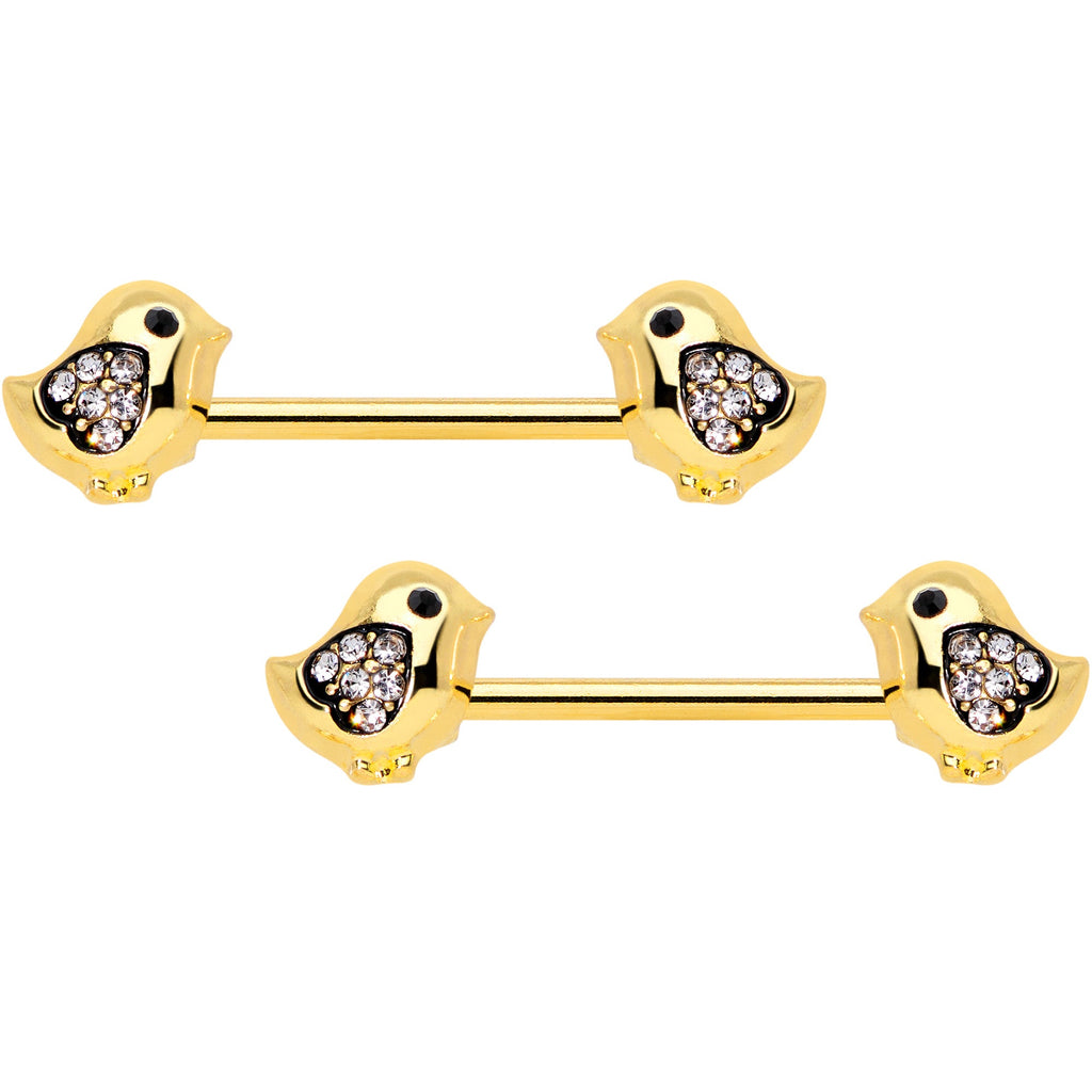 BodyCandy 14G 9/16 Clear Gem Gold Tone Easter Chick Nipple Ring Set — main product shot