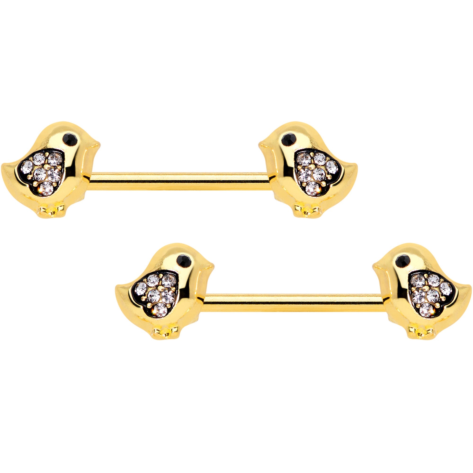 BodyCandy 14G 9/16 Clear Gem Gold Tone Easter Chick Nipple Ring Set — main product shot