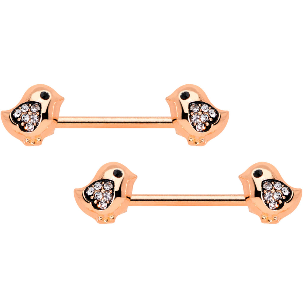 BodyCandy 14G 9/16 Clear Gem Rose Gold Tone Easter Chick Nipple Ring Set — main product shot