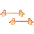 BodyCandy 14G 9/16 Rose Gold Tone Bird Pink Flower Barbell Nipple Ring Set — main product shot