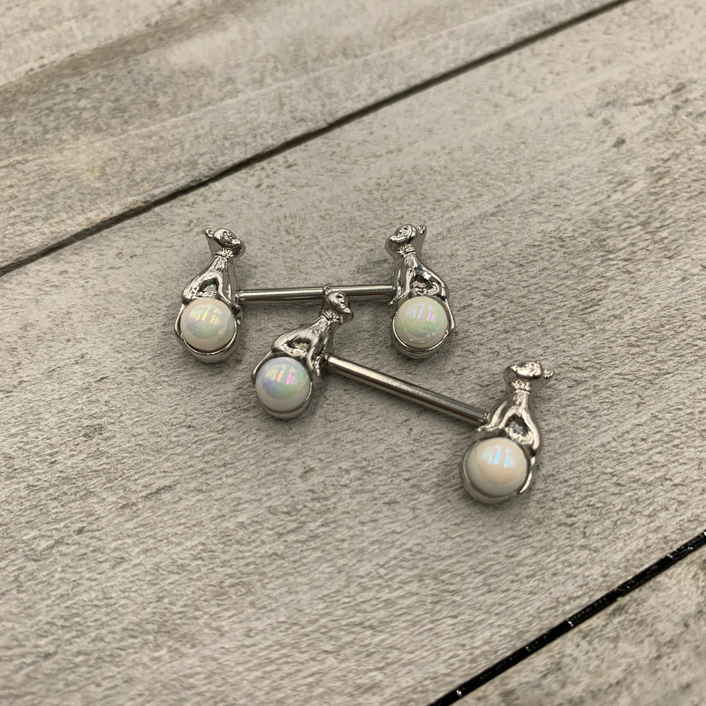 BodyCandy 14G 9/16 Aurora Orb Baby Bear Barbell Nipple Ring Set — detail close-up