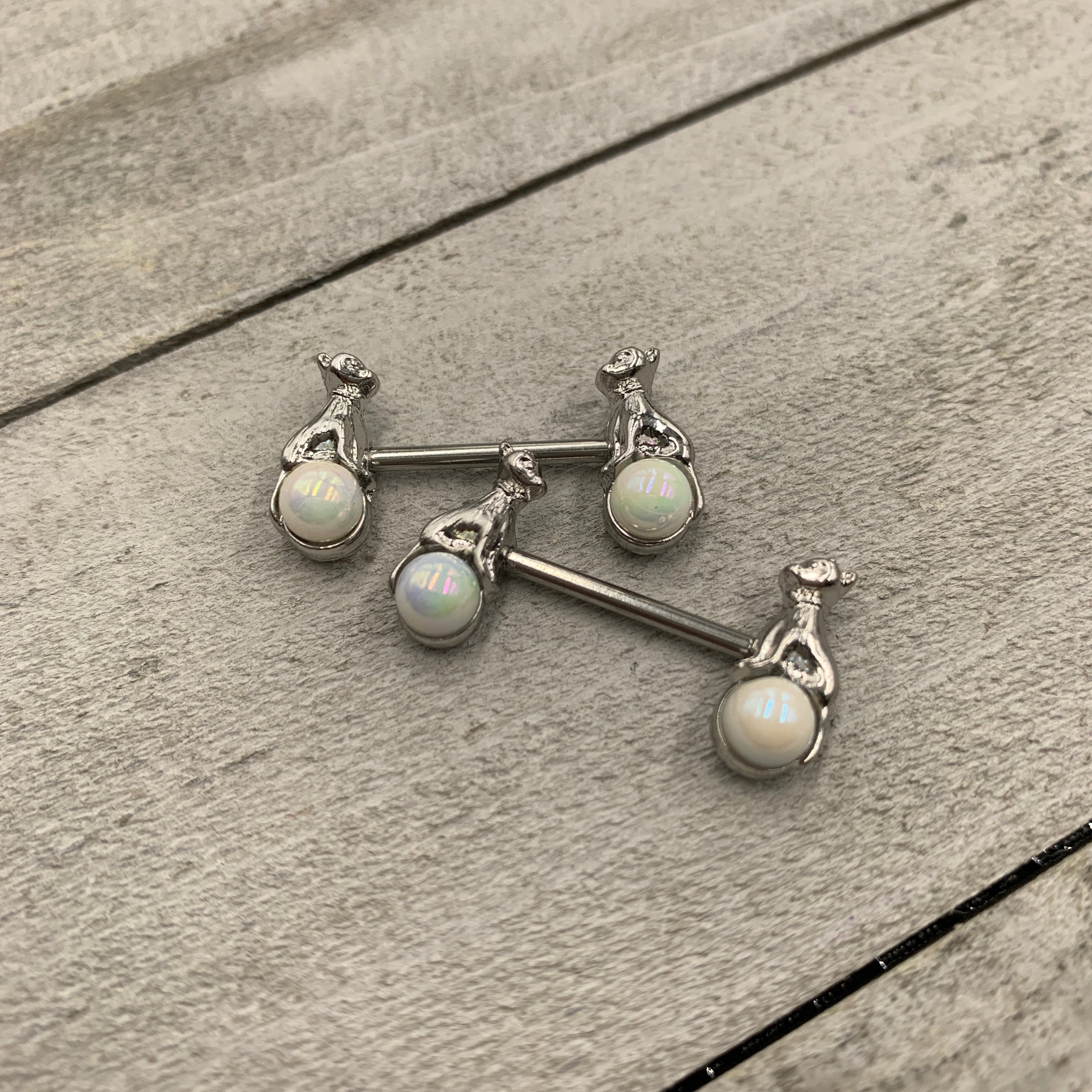 BodyCandy 14G 9/16 Aurora Orb Baby Bear Barbell Nipple Ring Set — detail close-up