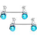 BodyCandy 14G 9/16 Aqua Orb Baby Bear Barbell Nipple Ring Set — main product shot