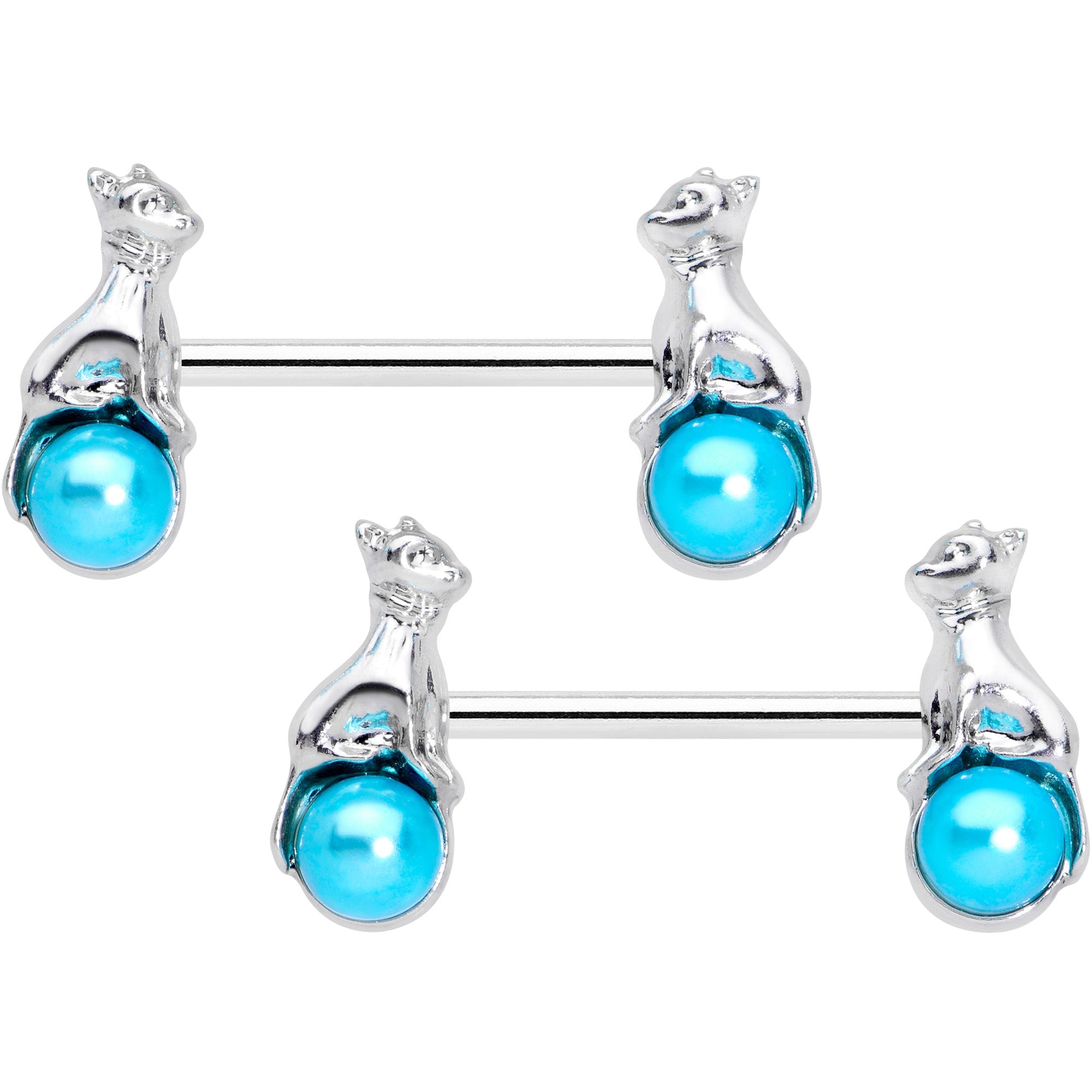 BodyCandy 14G 9/16 Aqua Orb Baby Bear Barbell Nipple Ring Set — main product shot