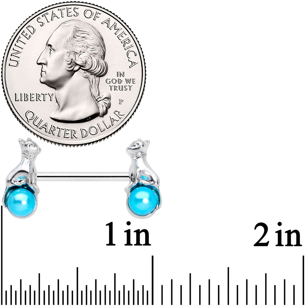 BodyCandy 14G 9/16 Aqua Orb Baby Bear Barbell Nipple Ring Set — detail close-up