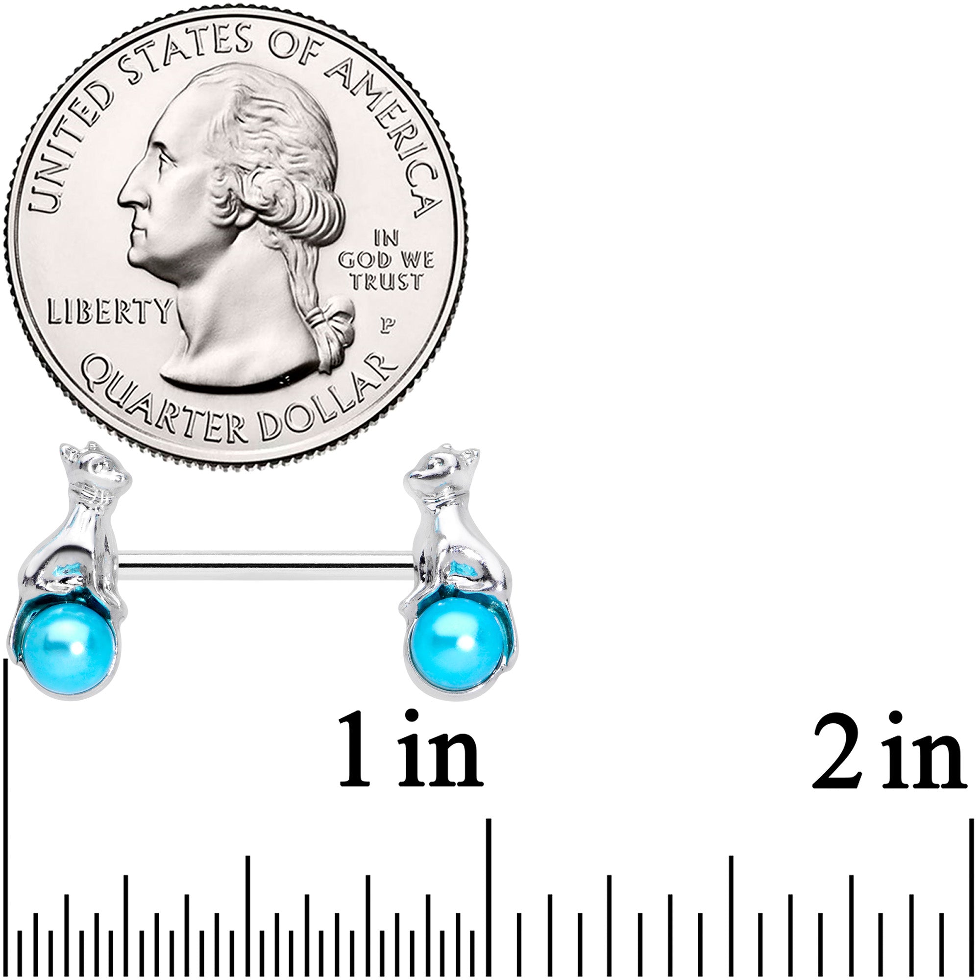 BodyCandy 14G 9/16 Aqua Orb Baby Bear Barbell Nipple Ring Set — detail close-up